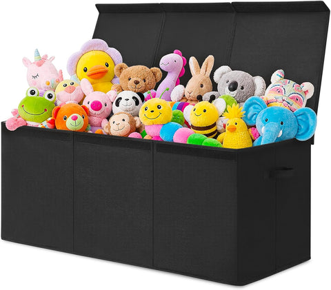INDRESSME 185L Collapsible Toy Storage Box with Lid, Black