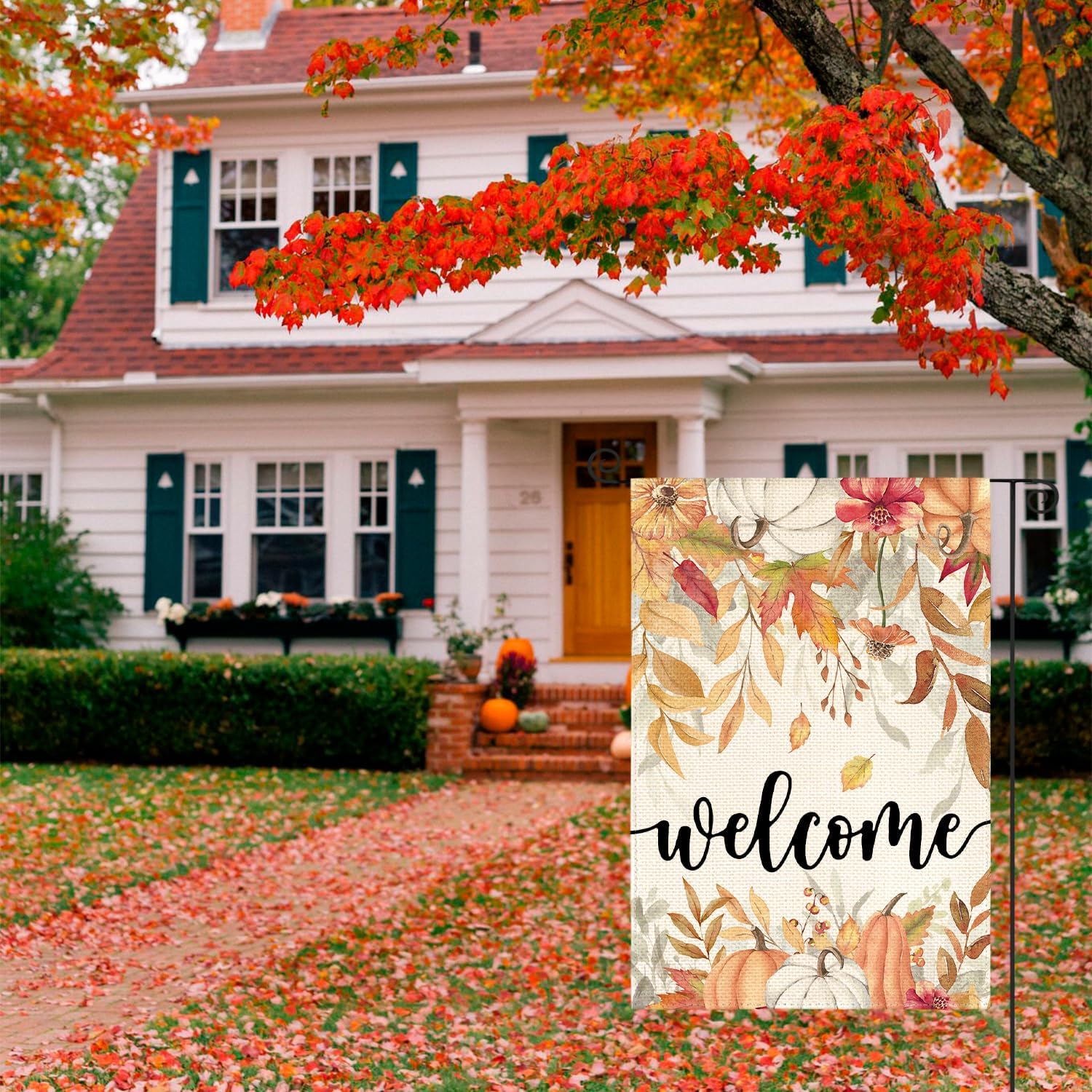 AVOIN colorlife Floral Welcome Fall Garden Flag 12x18 Inch for Outside