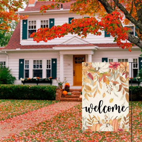 AVOIN colorlife Floral Welcome Fall Garden Flag 12x18 Inch for Outside