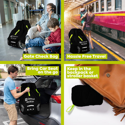 Infant Car Seat Travel Bag for Airplane - Durable Gate Check Bag for Car Seats that fits easily on Convertible Car Seats, Infant Carriers & Booster Seats (Hand Carry Bag, Black)