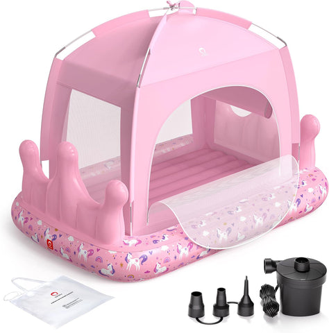 QPAU Kids Air Mattress with Tent and Fast Pump, for Ages 3+ Girls Princess