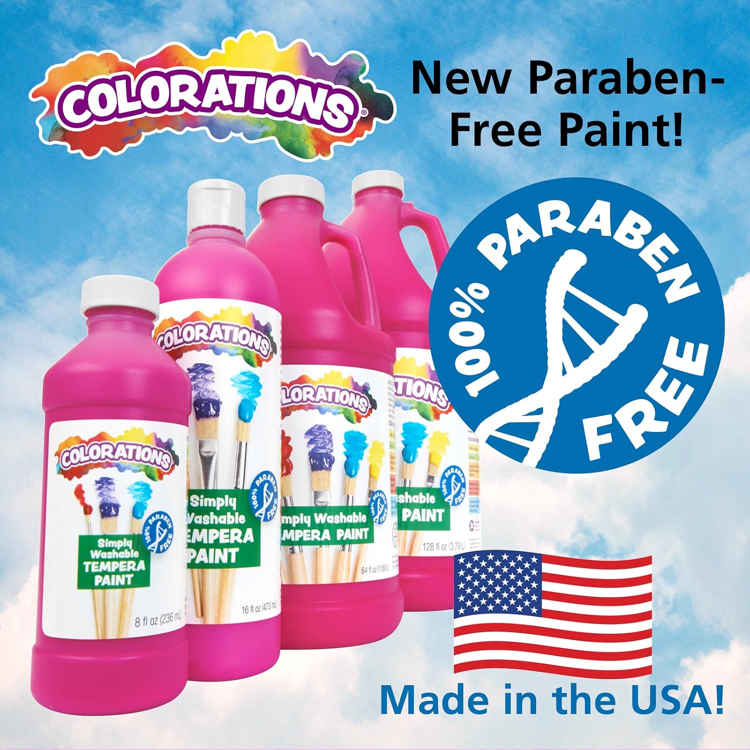 Colorations Washable Tempera Paint Set, 6 Colors, 16 oz Each, Non-Toxic