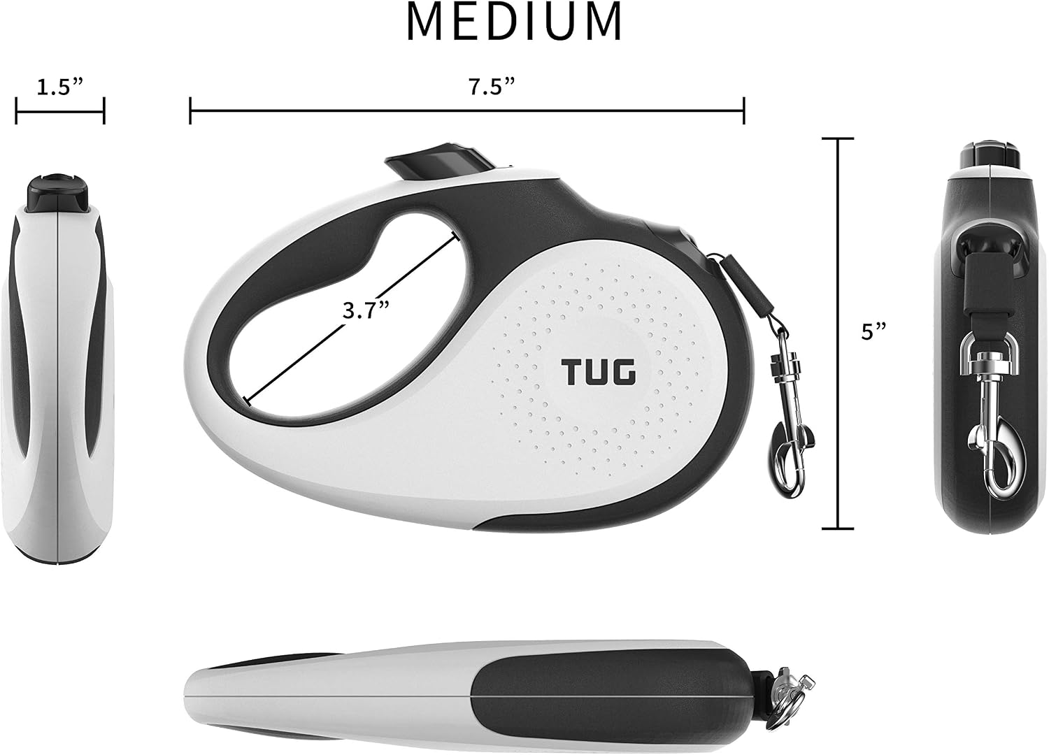 TUG Original Retractable Dog Leash, 16 ft (Medium, White)