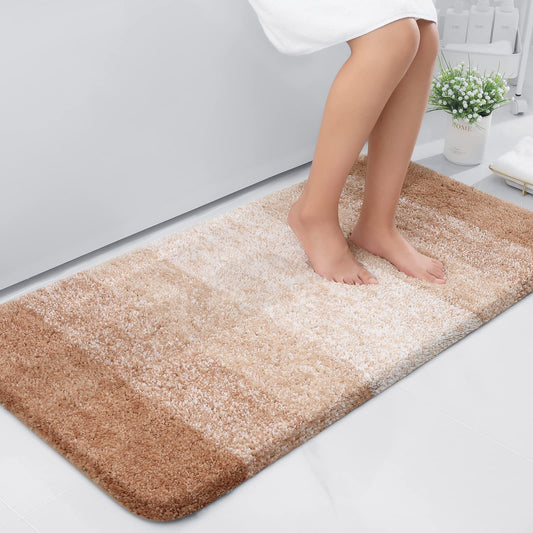 OLANLY Bathroom Rug Mat 44x24, Extra Soft and Absorbent Microfiber Bath Rugs, Non-Slip Plush Shaggy Bath Carpet Runner, Machine Wash Dry, Bath Mats for Bathroom Floor, Tub and Shower, Beige