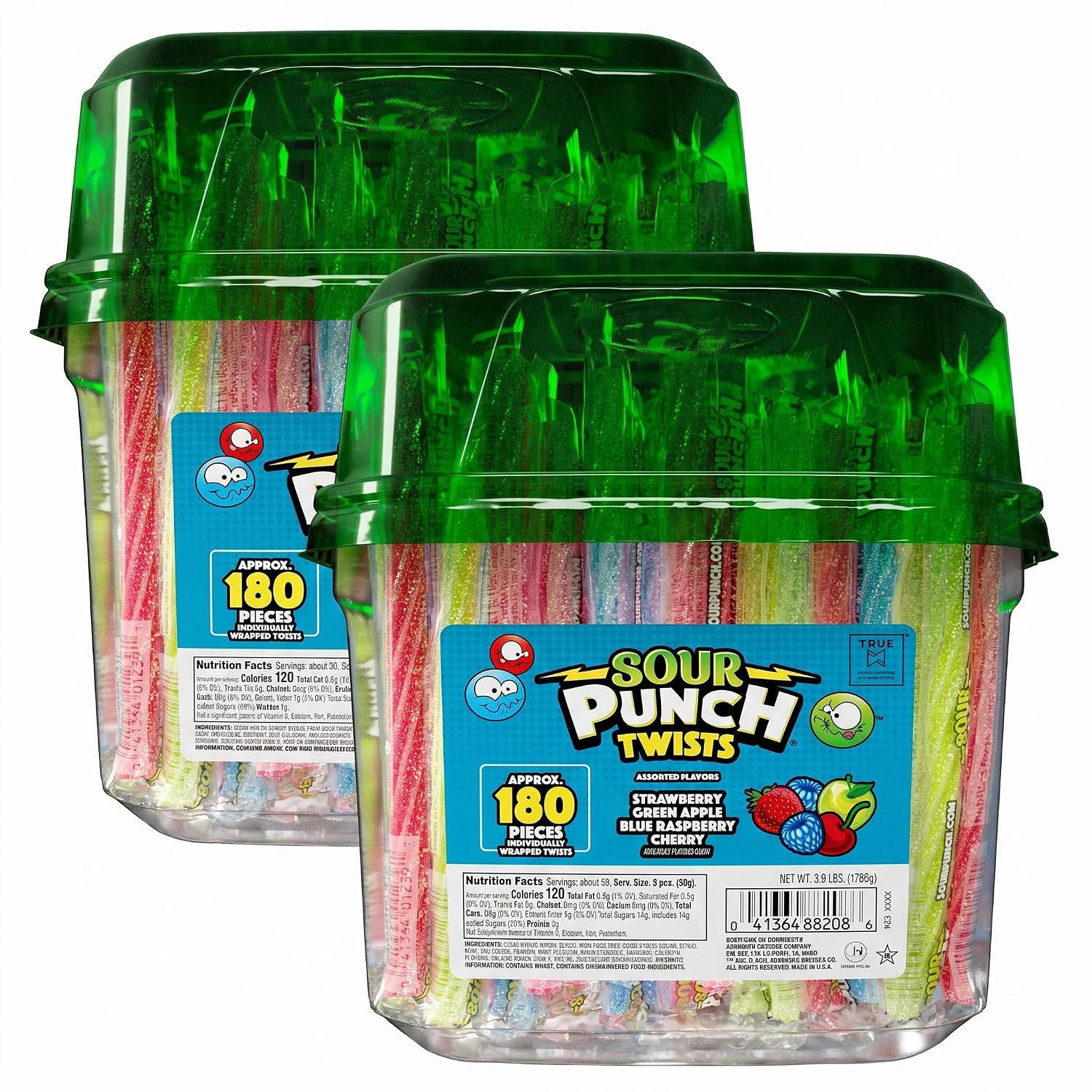 Sour Punch Twists, Sour Candy 3" Individually Wrapped Chewy Candy, 4 Assorted Fruity Flavors
