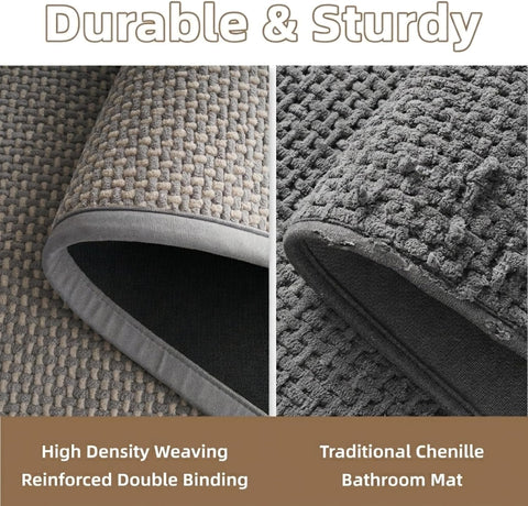 PADOOR-Bath Mat-Super Absorbent Chenille Bathroom Mats-Rubber Backed Bath Mats for Bathroom Non Slip, Easy Clean Bathroom Rugs Front of Bathtub,Shower Room,Sink-17×28, Grey&Beige