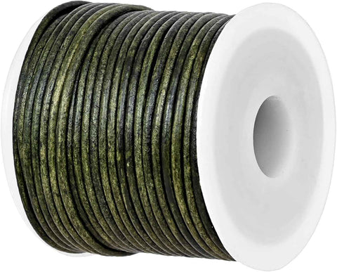 GENIQUE Real/Genuine Round Leather String Cord for Necklace, Bracelets, Jewellery, Braiding (2mm, Antique Brown Distressed)