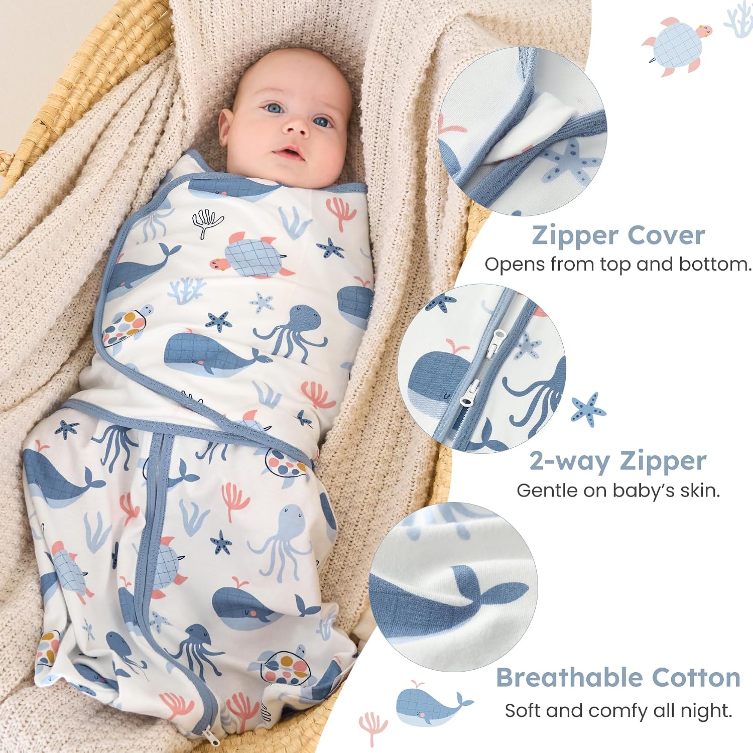 Baby Swaddle Sleep Sack 0-3 Months, Cotton Swaddles for Newborns