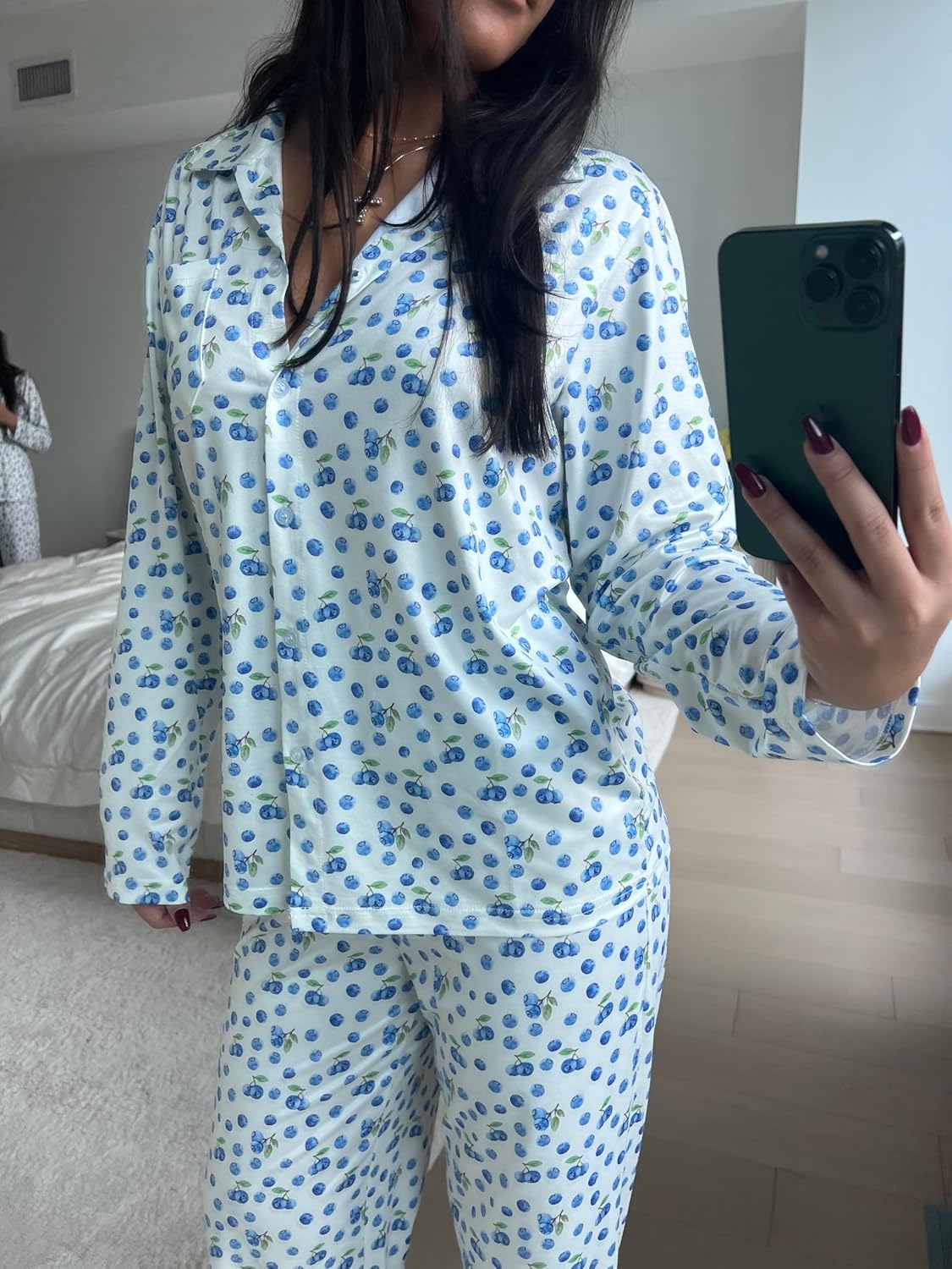 Seyurigaoka Women 2 Piece Floral Pajamas Lounge Set Y2K Long Sleeve Shirt Wide Leg Pants Sleepwear Pj Matching Sets