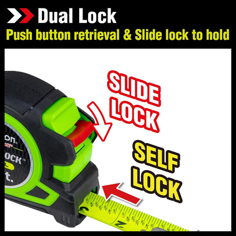 Komelon 25-Ft Self Lock Dual, auto Lock with Secure Lock Mechanism, Printed Fractions