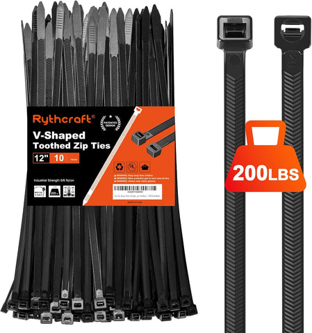 Zip Ties Heavy Duty 12 inch，V-Shaped Toothed Double Sided 200 LBS