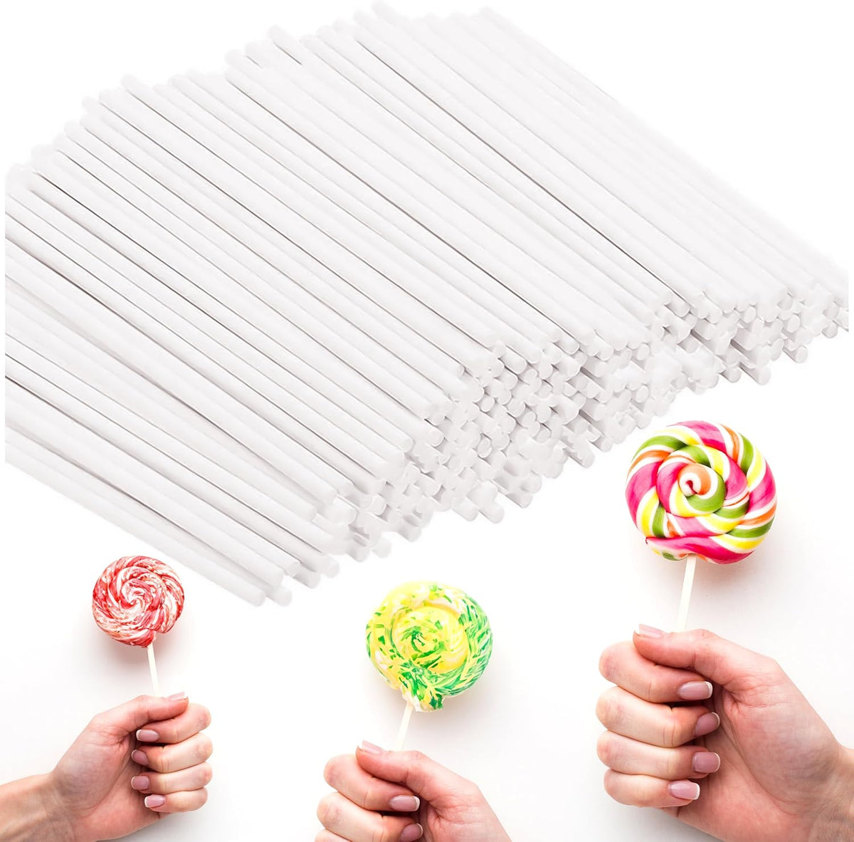 Premium 100 Pack 6 Inch White Paper Lollipop Sticks - Perfect for Cake Pop Sticks, Cookies, Chocolate Cake Toppers | Versatile Baking & Crafting Accessory