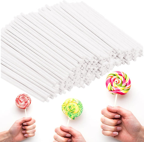Premium 100 Pack 6 Inch White Paper Lollipop Sticks - Perfect for Cake Pop Sticks, Cookies, Chocolate Cake Toppers | Versatile Baking & Crafting Accessory