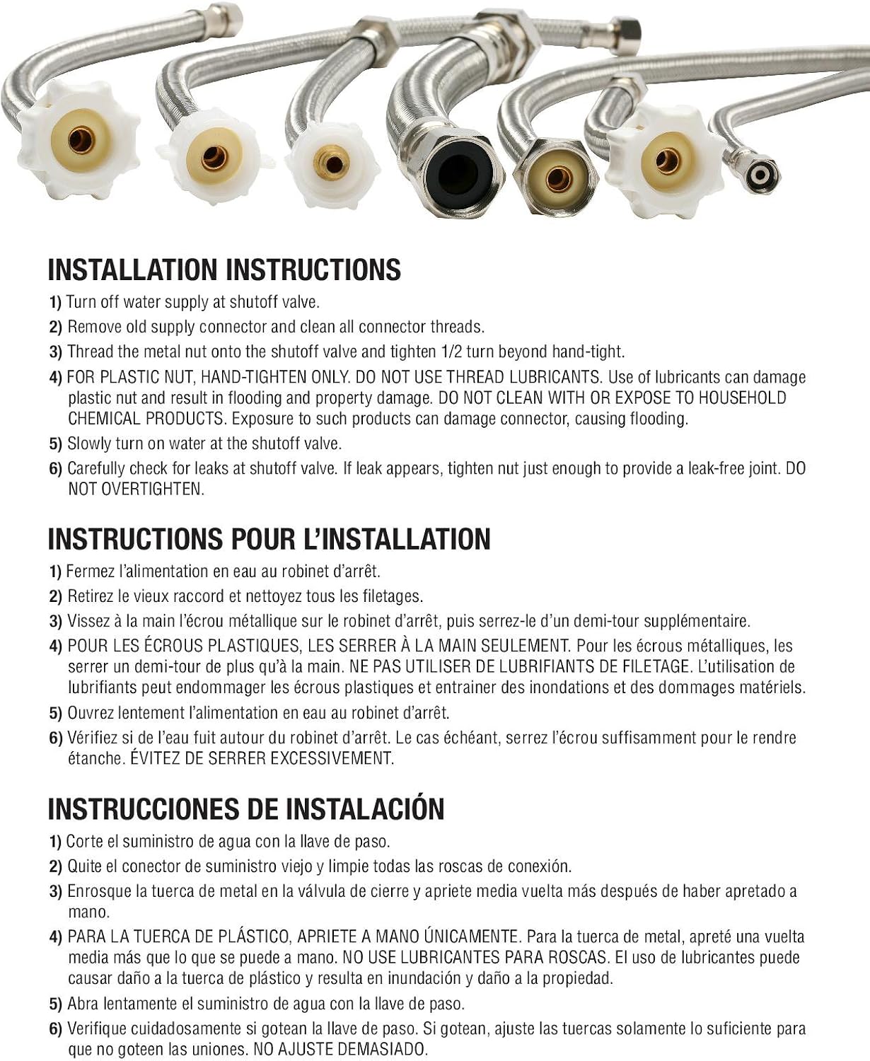 Fluidmaster 12IM72 Braided Stainless Steel Ice Maker Connector Water Line with Dual 1/4-In. x 1/4-In. Female Compression Threads, 6 Ft. (72-In.) Length