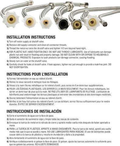 Fluidmaster 12IM72 Braided Stainless Steel Ice Maker Connector Water Line with Dual 1/4-In. x 1/4-In. Female Compression Threads, 6 Ft. (72-In.) Length