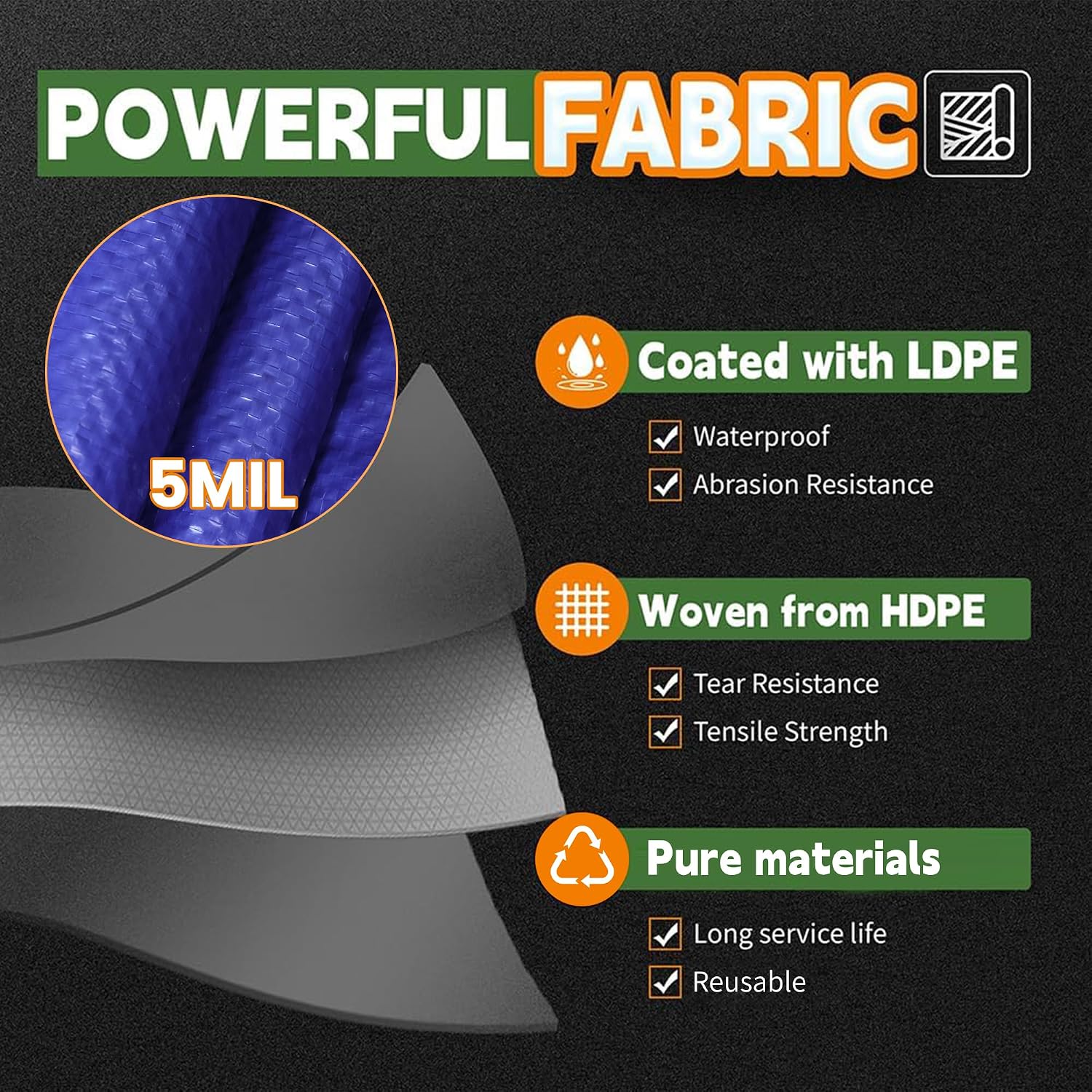 RAINDEWAY Tarps 10x20 Feet 5 Mil Blue Waterproof Multipurpose Tarp