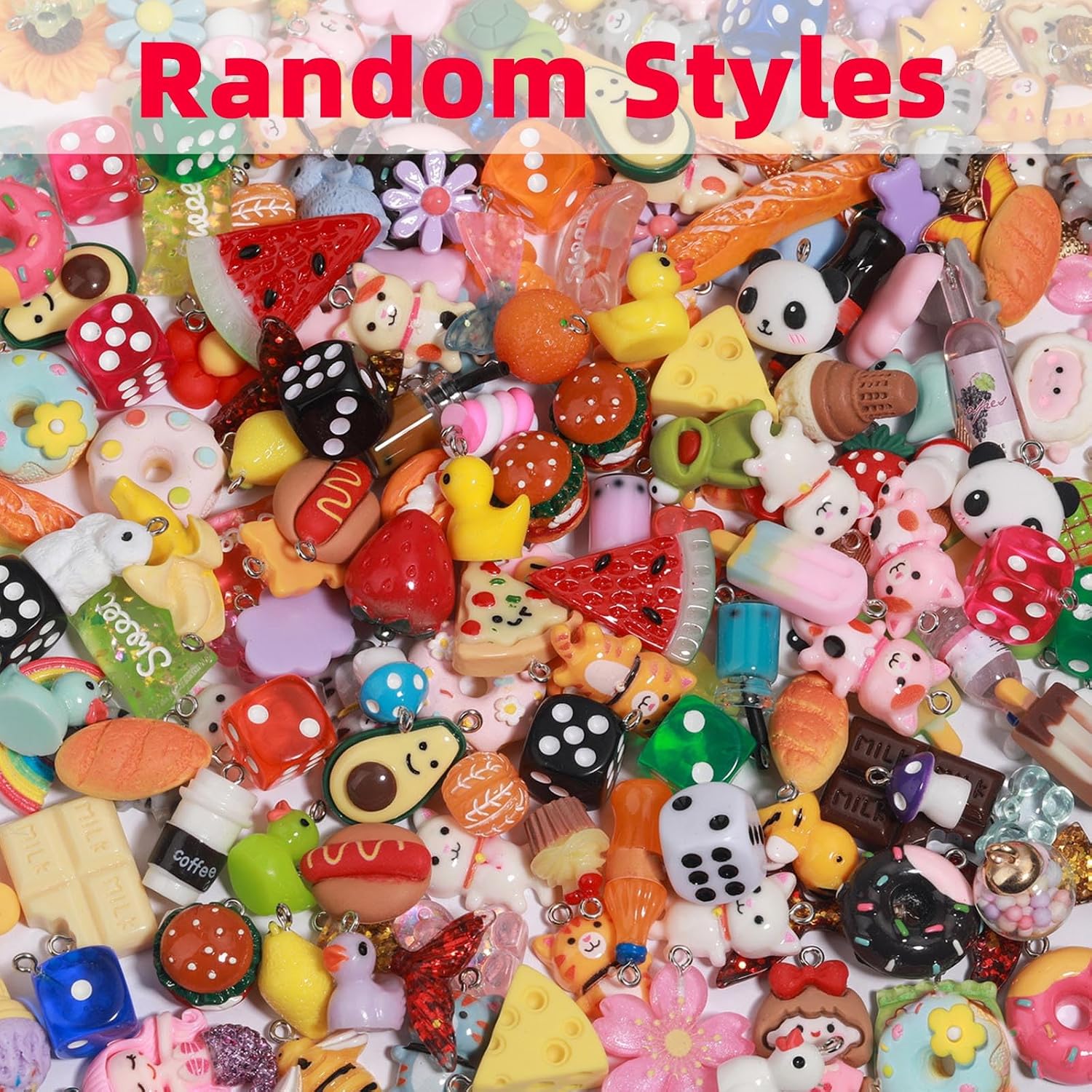 MGGFBLEY Assorted Resin Charms for DIY Bracelet & Keychain Making – Mini Candy, Bear, Fruit & Animal Style Charms for Crafts