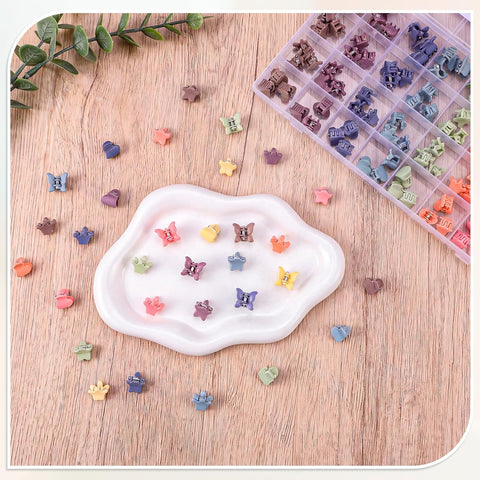 Obeoby 128 Pcs Mini Hair Claw Clips for Toddler Baby Girls Cute Accessories Little Butterfly Heart Star Crown Tiny Barrettes Holiday Birthday Gifts (4 Styles, 8 Colors)