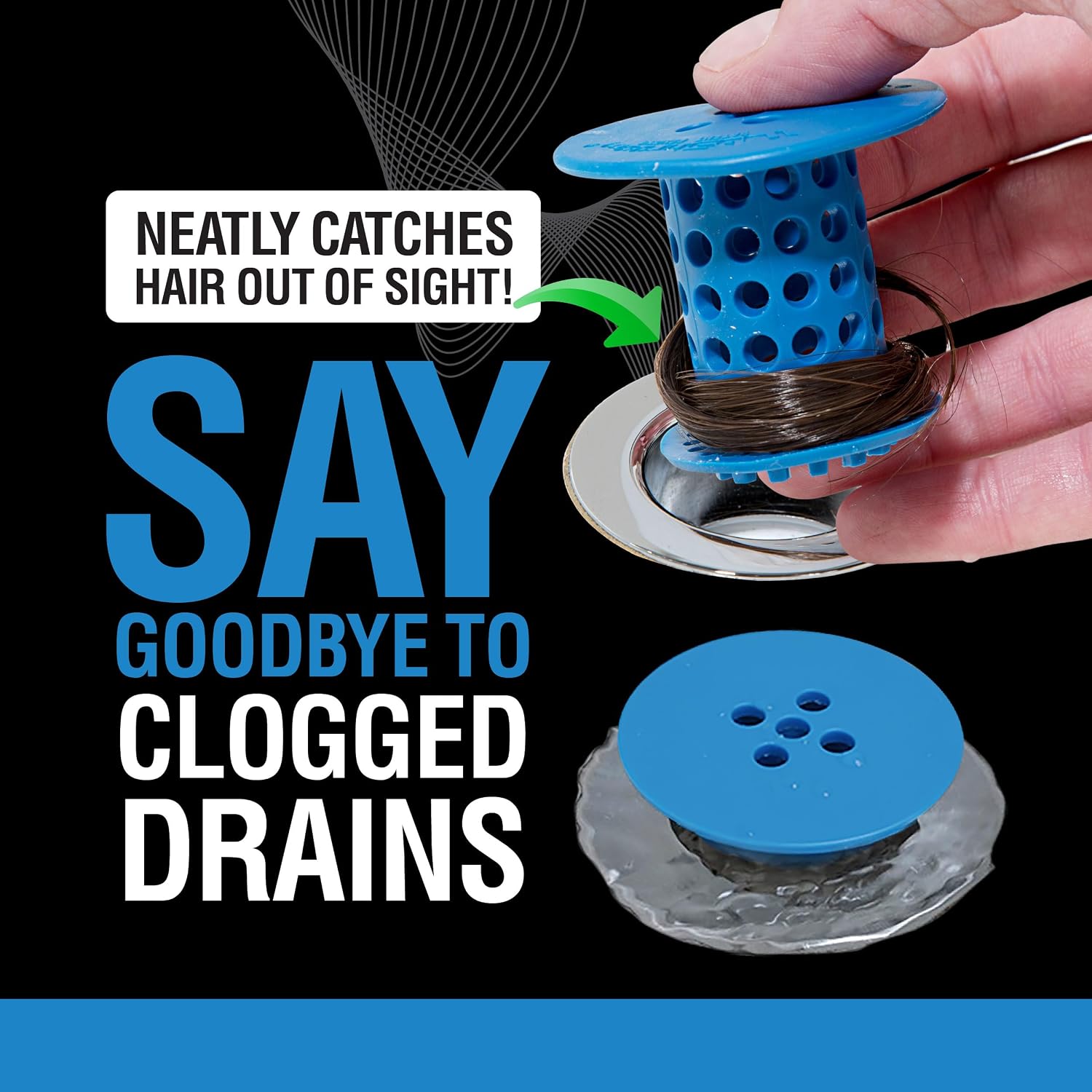 TubShroom Bathtub Drain Hair Catcher – In-Drain Tub Strainer & Clog Prevention Protector, Fits Standard 1.4”–1.75” Tub Drains, Easy Clean, Captures Human & Pet Hair out of Sight (Blue)