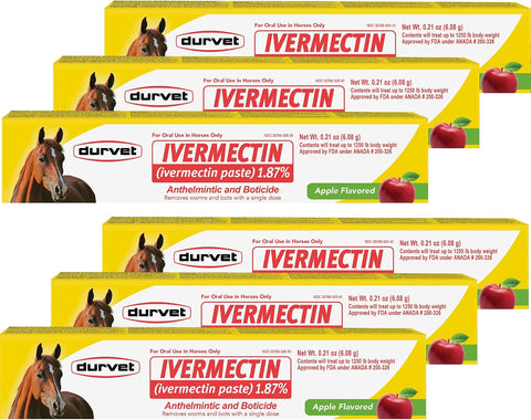 Ivermectin Paste Dewormer - 6.08g dose @ 1.87%-Apple Flavored, 6 Count