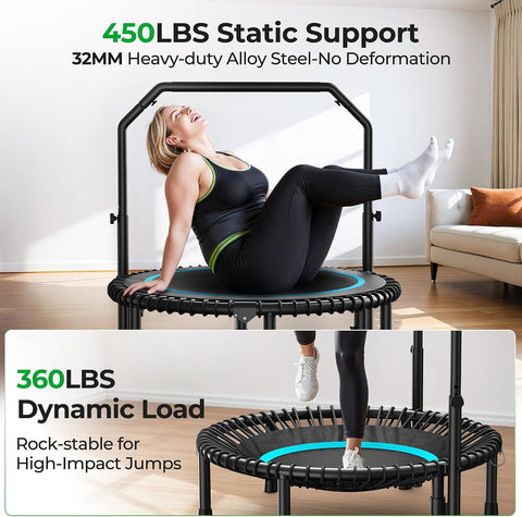 BCAN BT2 40/48" Rebounder Trampoline for Adults, Handle, Indoor, 450/550lbs