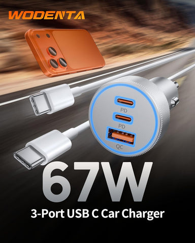 WODENTA for iPhone 17/16/15 Pro Max Car Charger, 67W Fast USB C Car Charger
