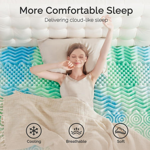 SOOSLEEPY 3 Inch 7-Zone King Memory Foam Mattress Topper Egg Crate Cooling Gel Infused Mattress Pad Bed Topper for Pressure Relief and Back Pain Soft & Breathable, CertiPUR-US Certified