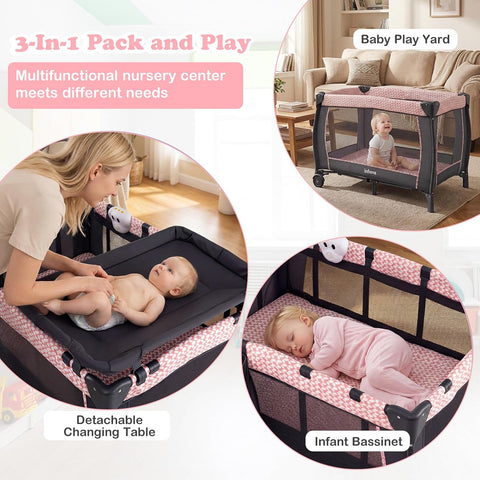 INFANS 3 in 1 Pack and Play with Bassinet, Changing Table, Storage