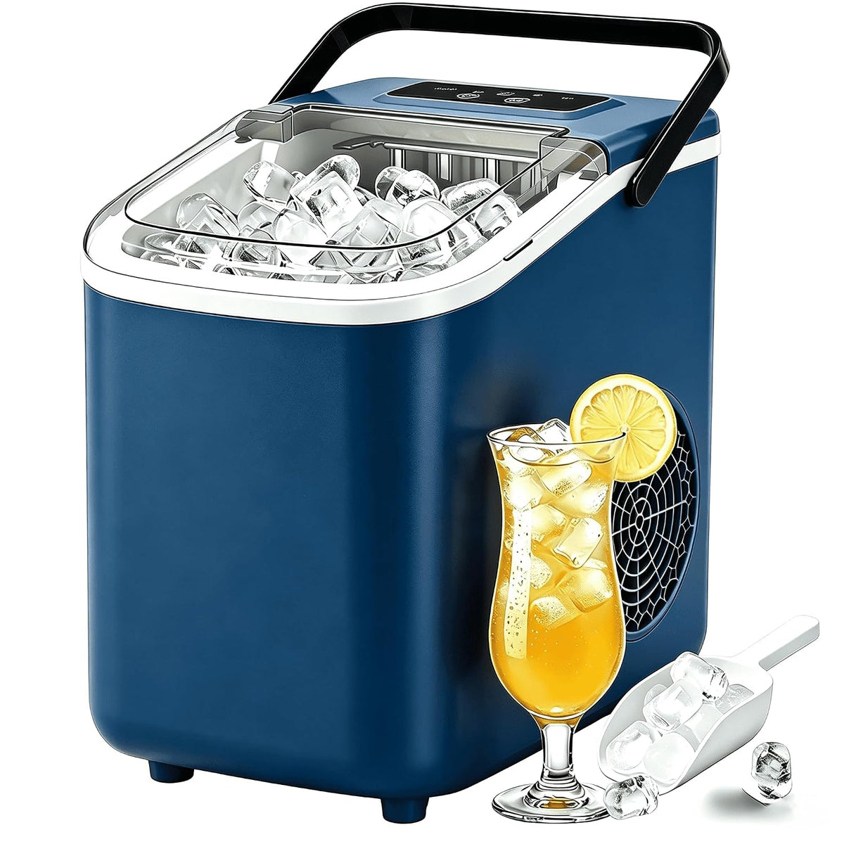 Portable Countertop Ice Maker, 22Lbs/24h, 6 Min Bullet Ice, 2 Ice Sizes, 40dB Quiet & Self‑Cleaning for Home RV Camping