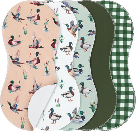 SmoothNovelty 5 Pack Mallard Duck Baby Burp Cloths for Newborns, 19"x9"
