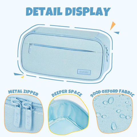 SUNEE Cute Pencil Case, Large Capacity Pencil Pouch, Big Storage Organizer for Stationery, Zipper Pen Bag, Back to School Supplies, Office Organizer Makeup Bag, for Teen Girl Boy Men Women, Blue