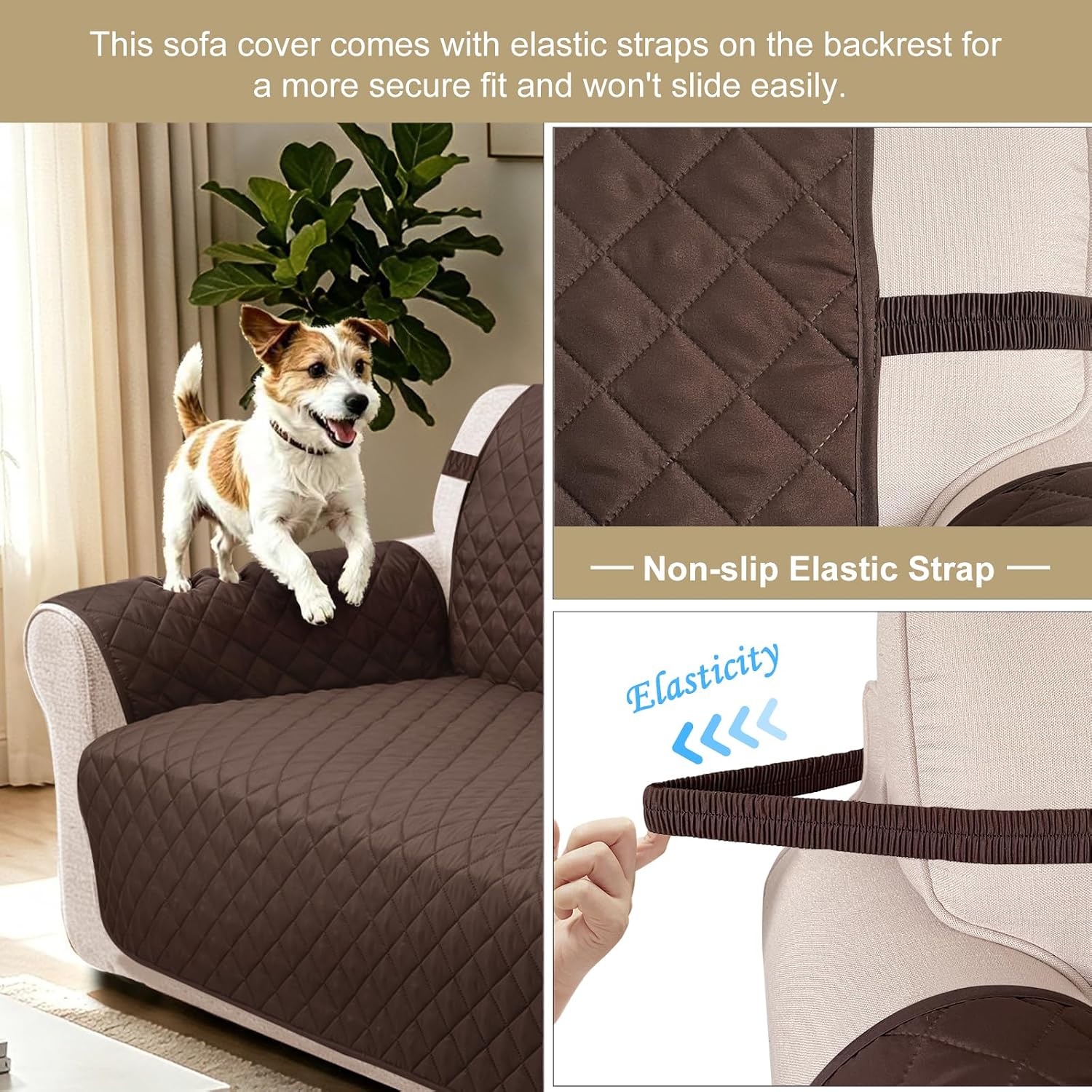 Reversible Sofa Cover for 3 Cushion, Chocolate/Beige