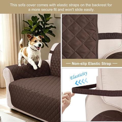 Reversible Sofa Cover for 3 Cushion, Chocolate/Beige