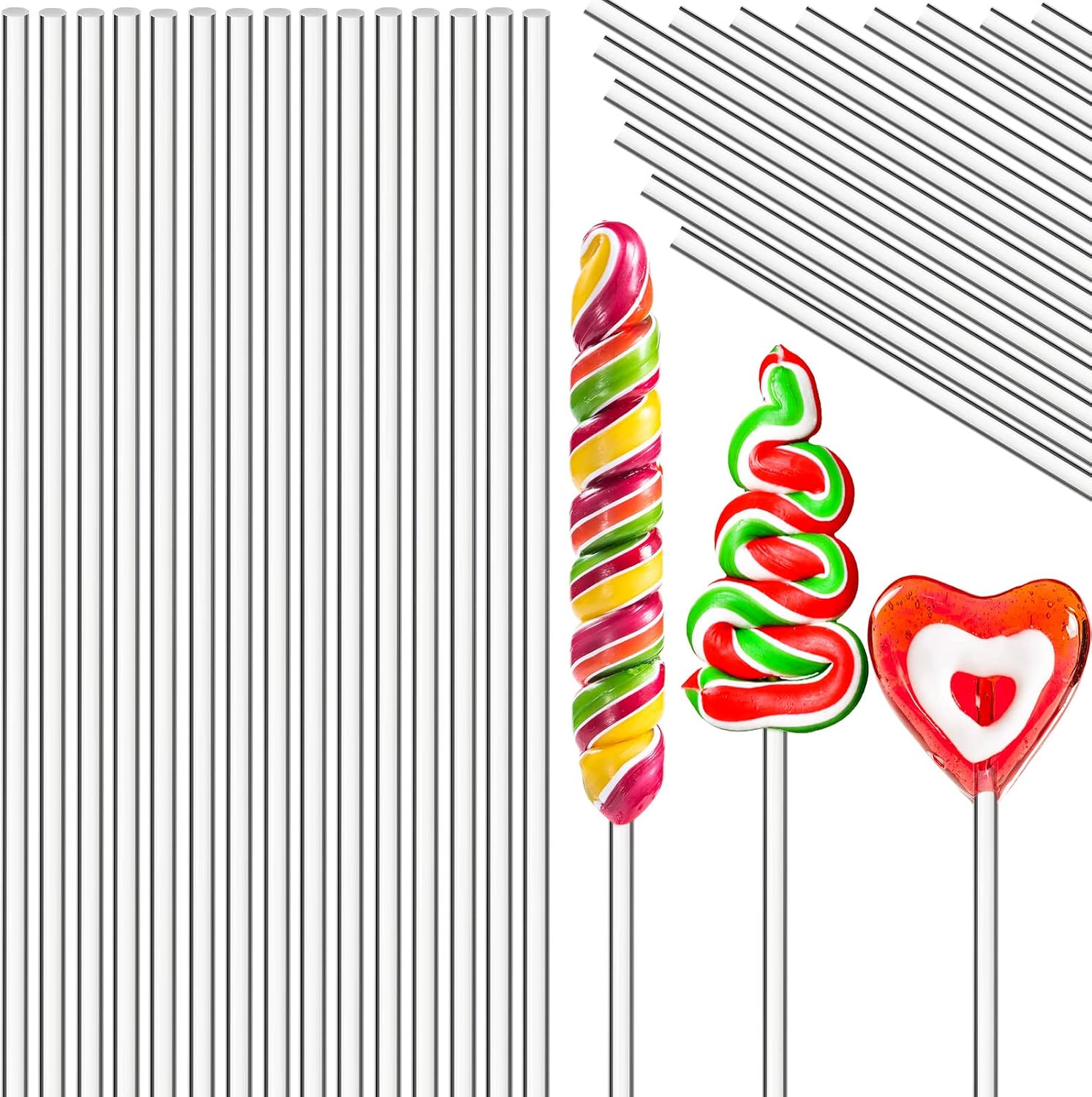 Zopeal 200 Pcs Acrylic Lollipop Stick Cake Pop Rod, 8 x 0.12 Inches, Clear