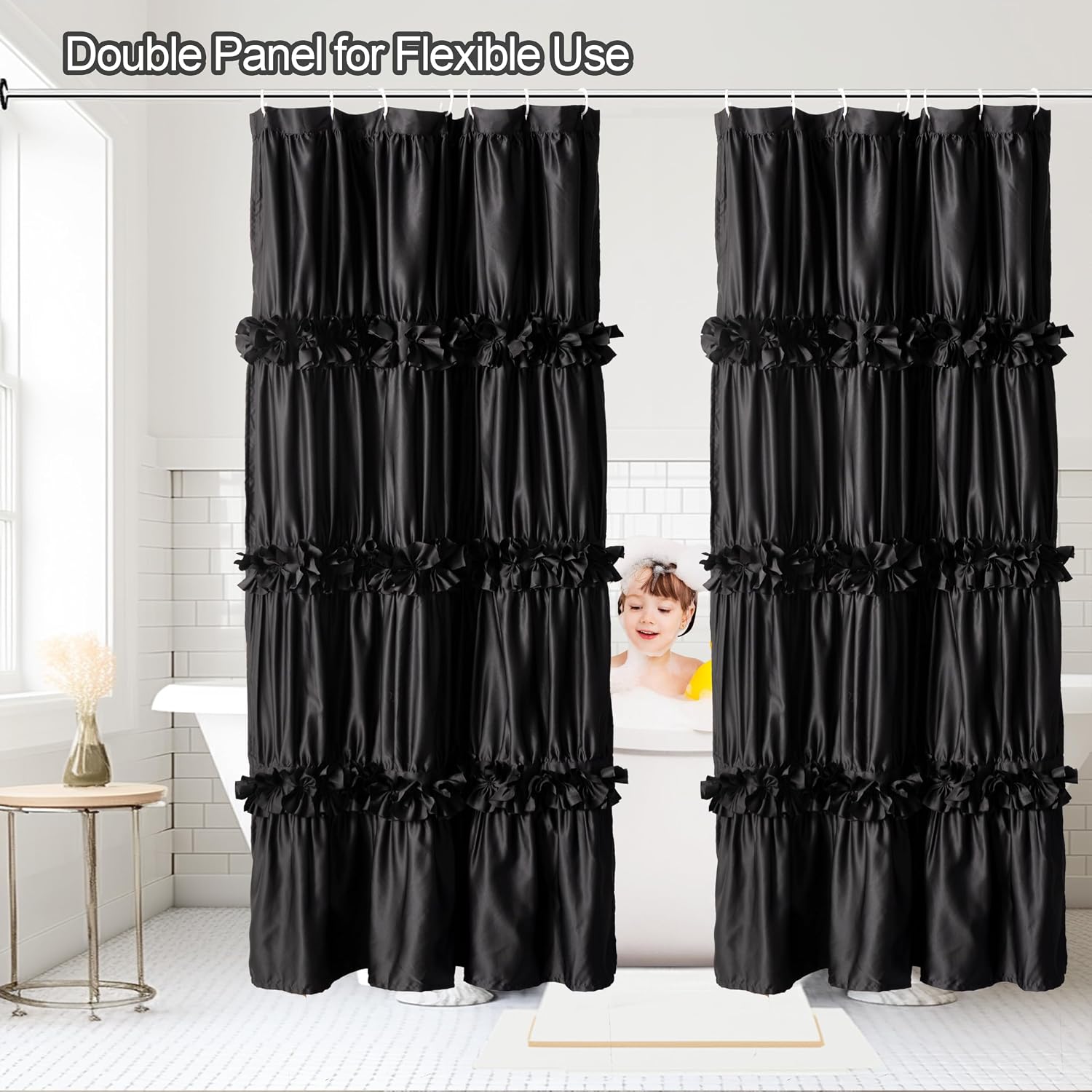 Homechoice Decor 2-Piece Black Satin Shower Curtain, 36x72 Inches (Pair)