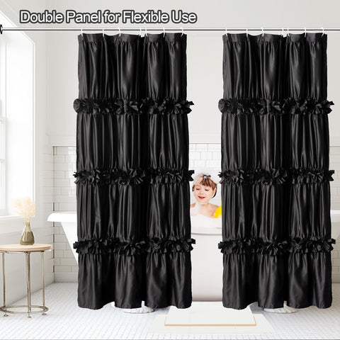 Homechoice Decor 2-Piece Black Satin Shower Curtain, 36x72 Inches (Pair)
