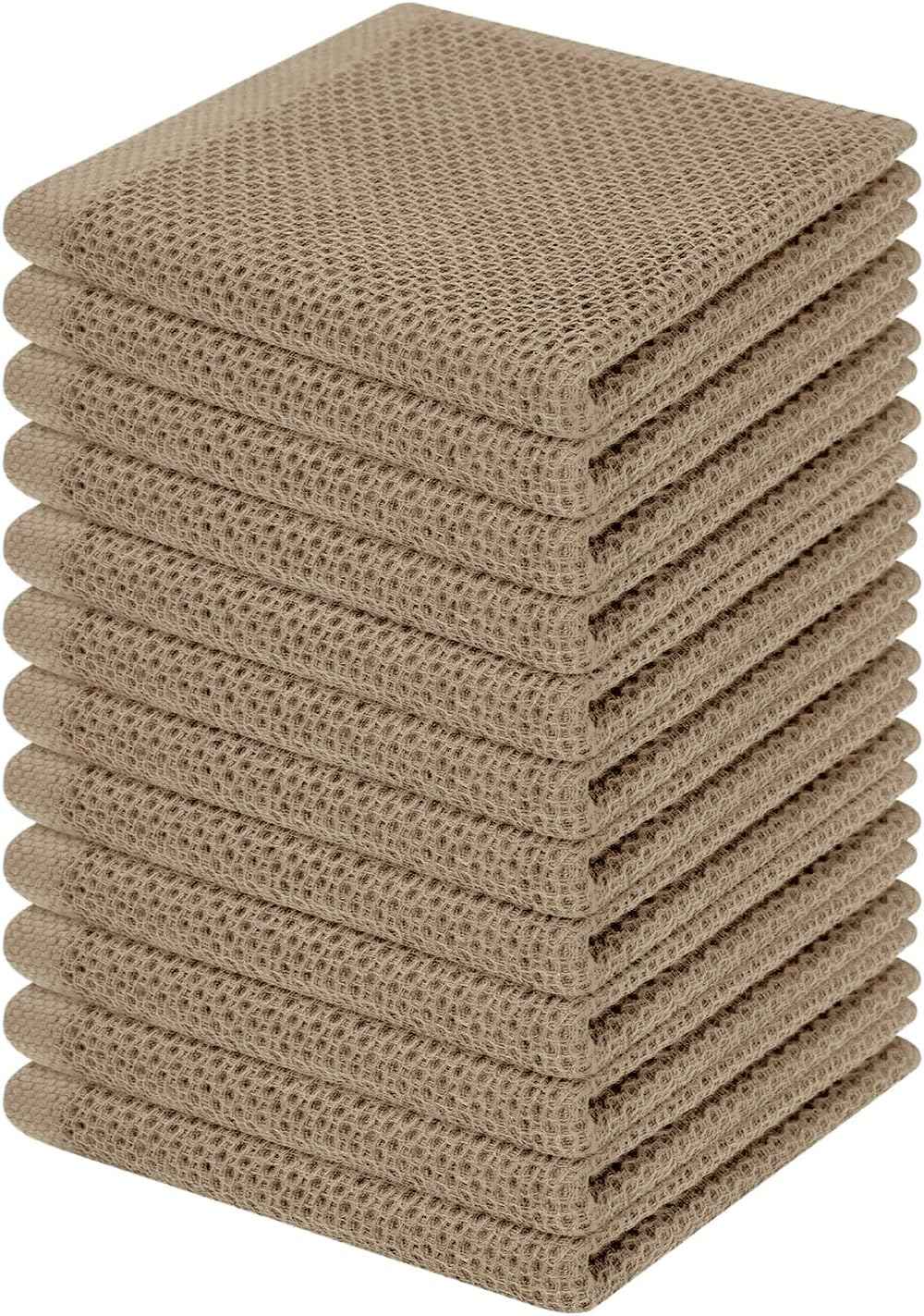 Homaxy 100% Cotton Waffle Weave Kitchen Dish Cloths 12-Pack, Tan