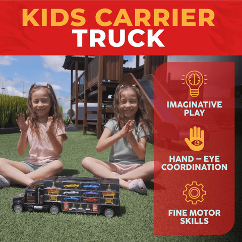 WolVolk Transport Car Carrier Truck Toy for Boys and Girls (includes 6 cars and 28 slots)