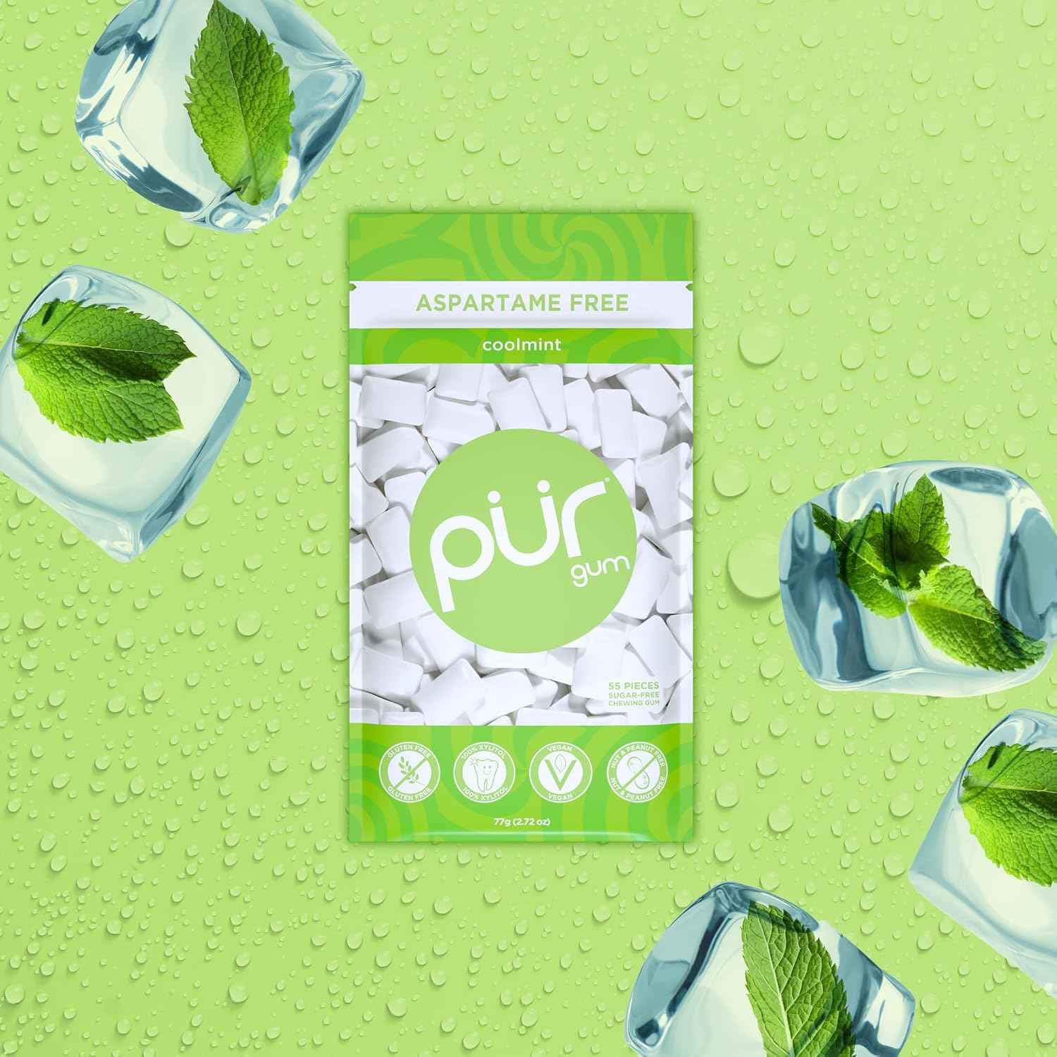 PUR Gum, Coolmint, Xylitol Gum, No Artificial Flavor, 330 Count (6x55)