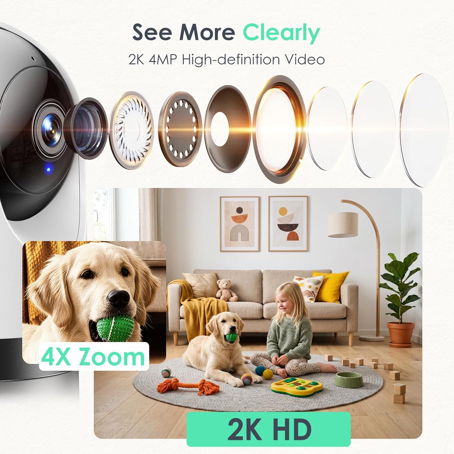 YOTON 2K Indoor Camera, 5G Wi-Fi Baby Monitor Pet Camera w/Motion Tracking