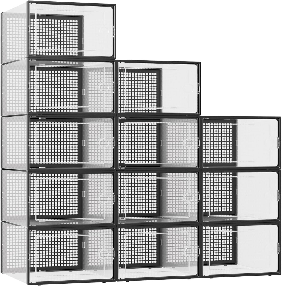 Kuject XXX-Large Shoe Storage Boxes 12 Pack, Clear Stackable Shoe Organizer