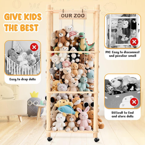Stuffed Animal Zoo Organizer with Wheels, Plush Storage Cage