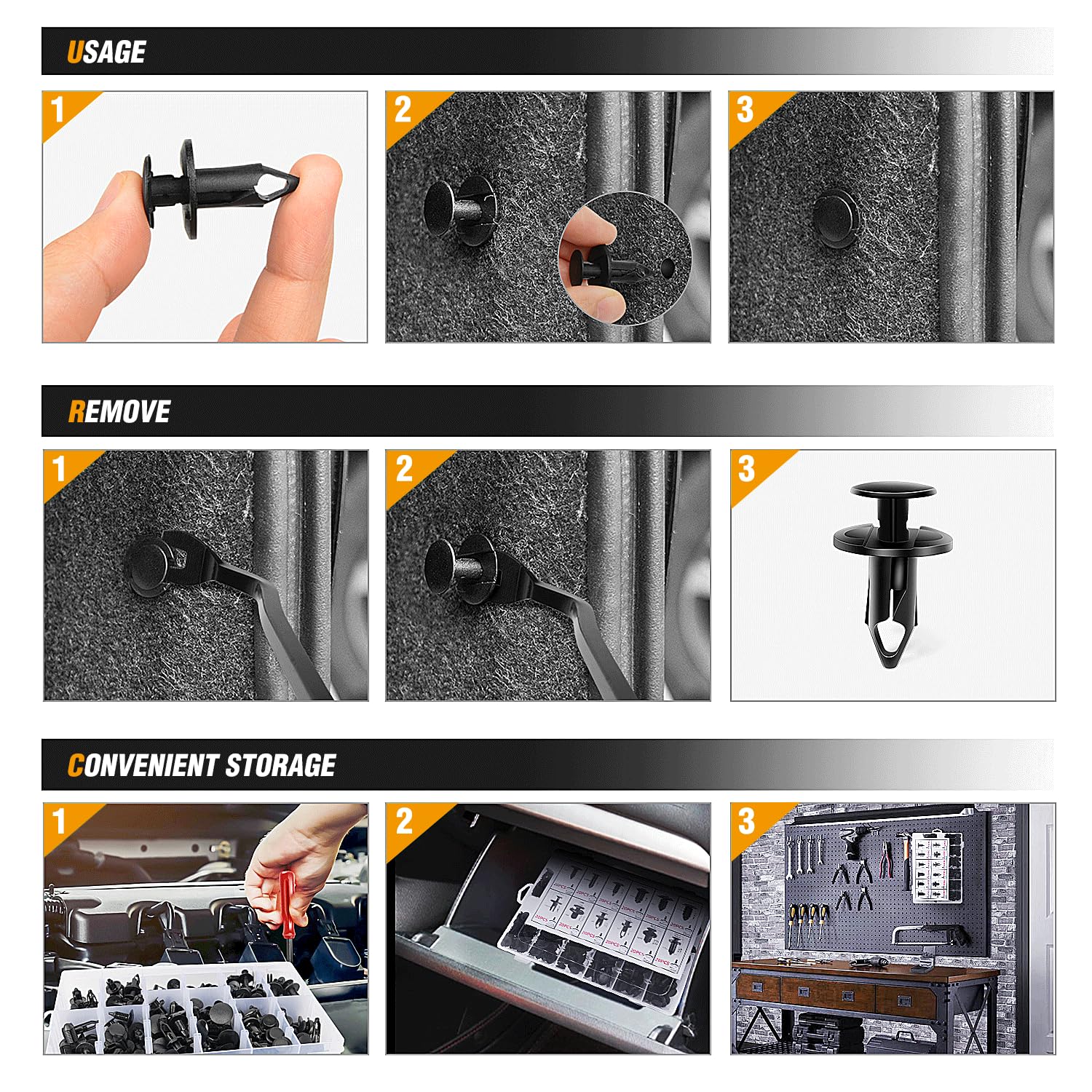 GOOACC 240PCS Bumper Retainer Clips Car Plastic Rivets Fasteners Push Retainer Kit 12 Popular Sizes Auto Push Pin Rivets Set -Door Trim Panel Fender Clips for GM Ford Toyota Honda Chrysler