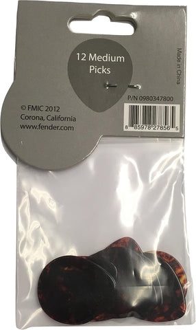 Fender Classic Celluloid Guitar Picks 347 Shape, Guitar Accessories, Tortoise Shell, Medium, 12-Pack