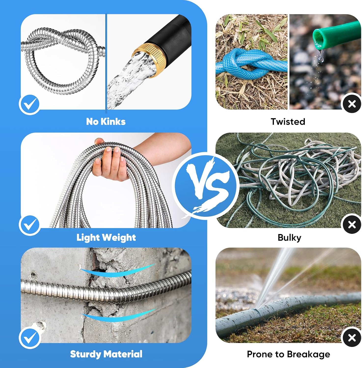 Garden Hose, Water Hose with 10 Function Nozzles, No Kinks, Flexible Hose, Lightweight, Puncture Proof Hose for Yard and Outdoor（54FT）