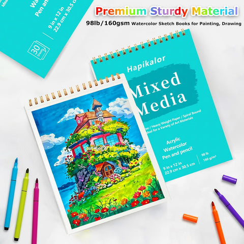 Mixed Media Sketchbook 9"x12" Multimedia Sketchbook, 30 Sheets Sketch Book