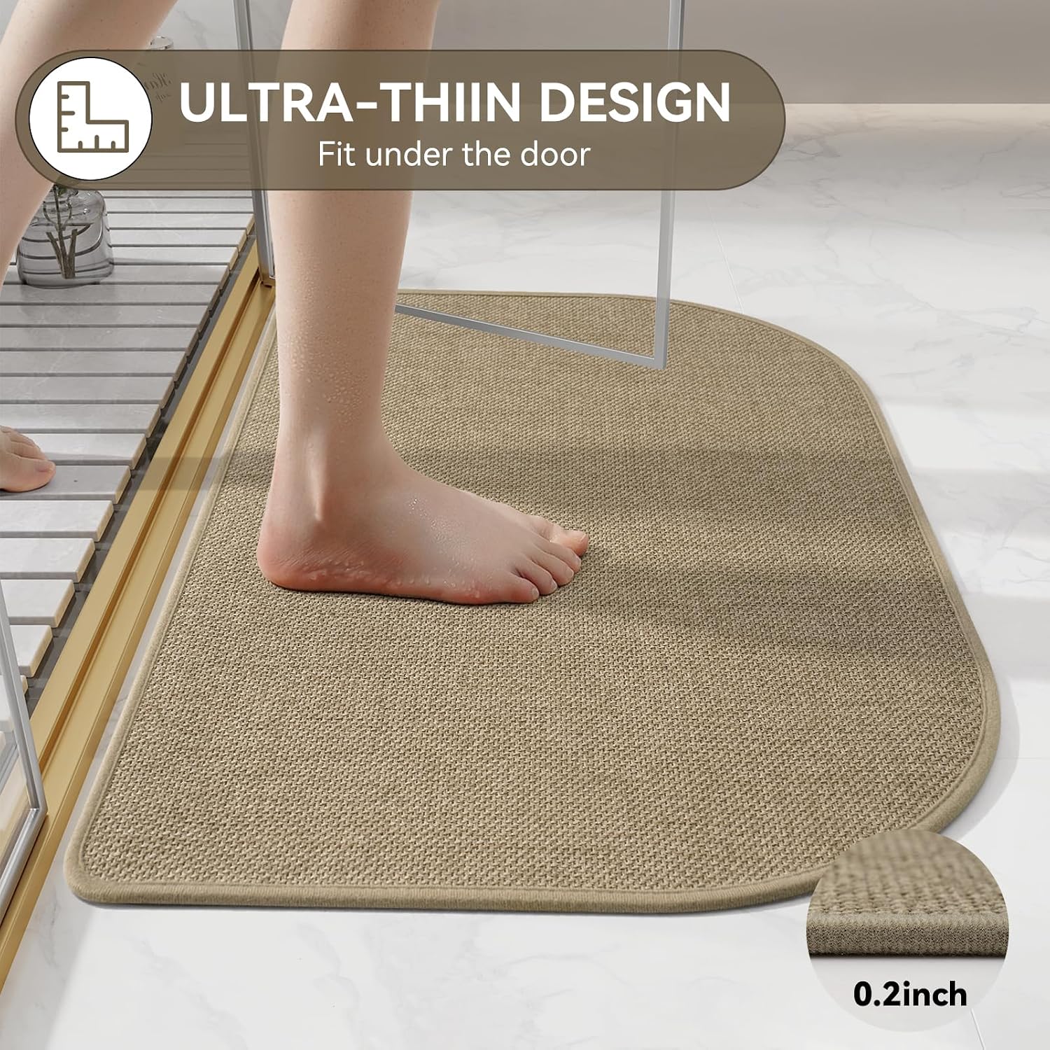 YDKGL Half Circle Bath Mat, Non Slip Thin Bathroom Rugs, Brown 20x31