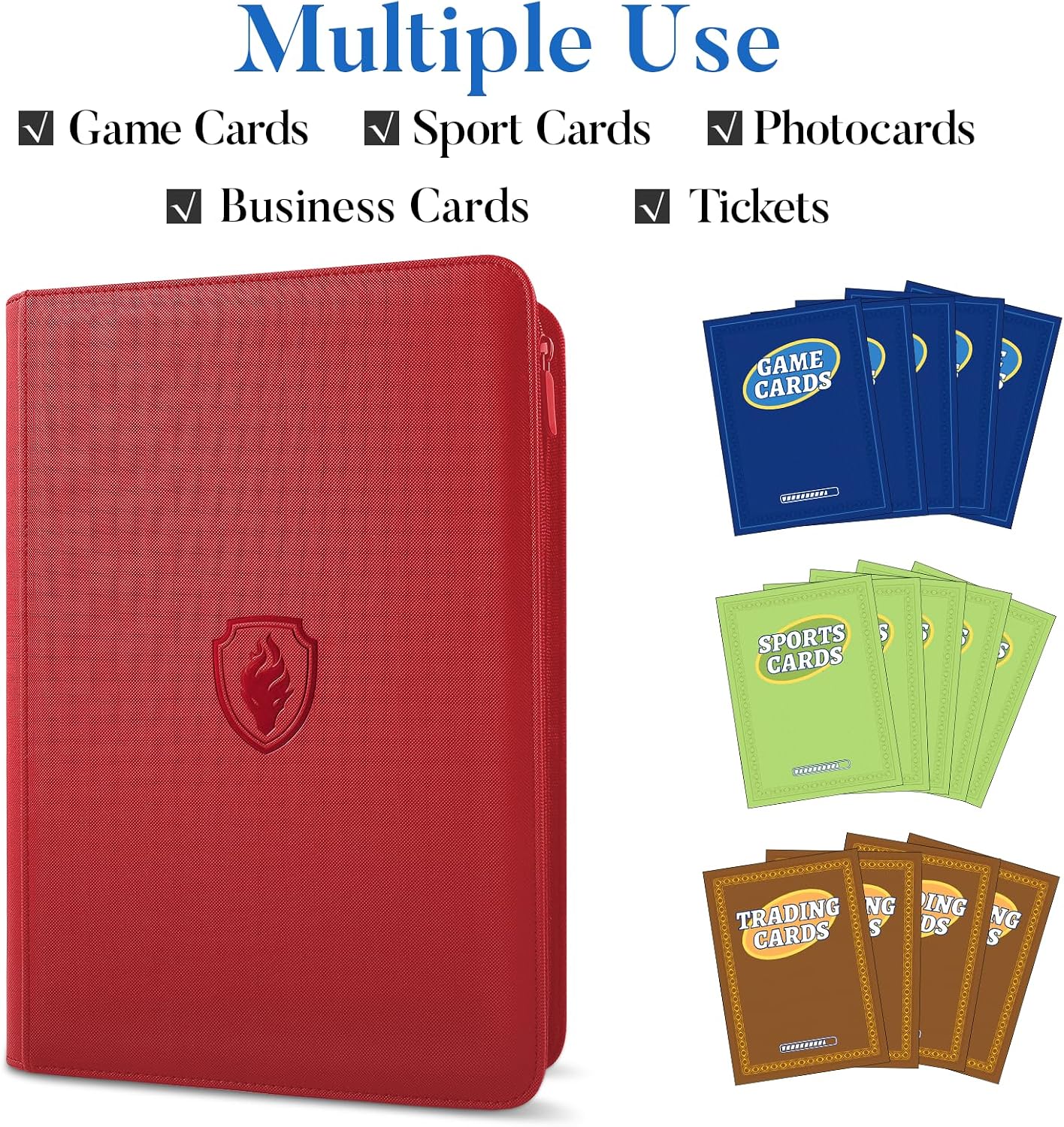 Premium Zip Card Binder, Fabmaker 9 Pocket Trading Card Binder PU Cover