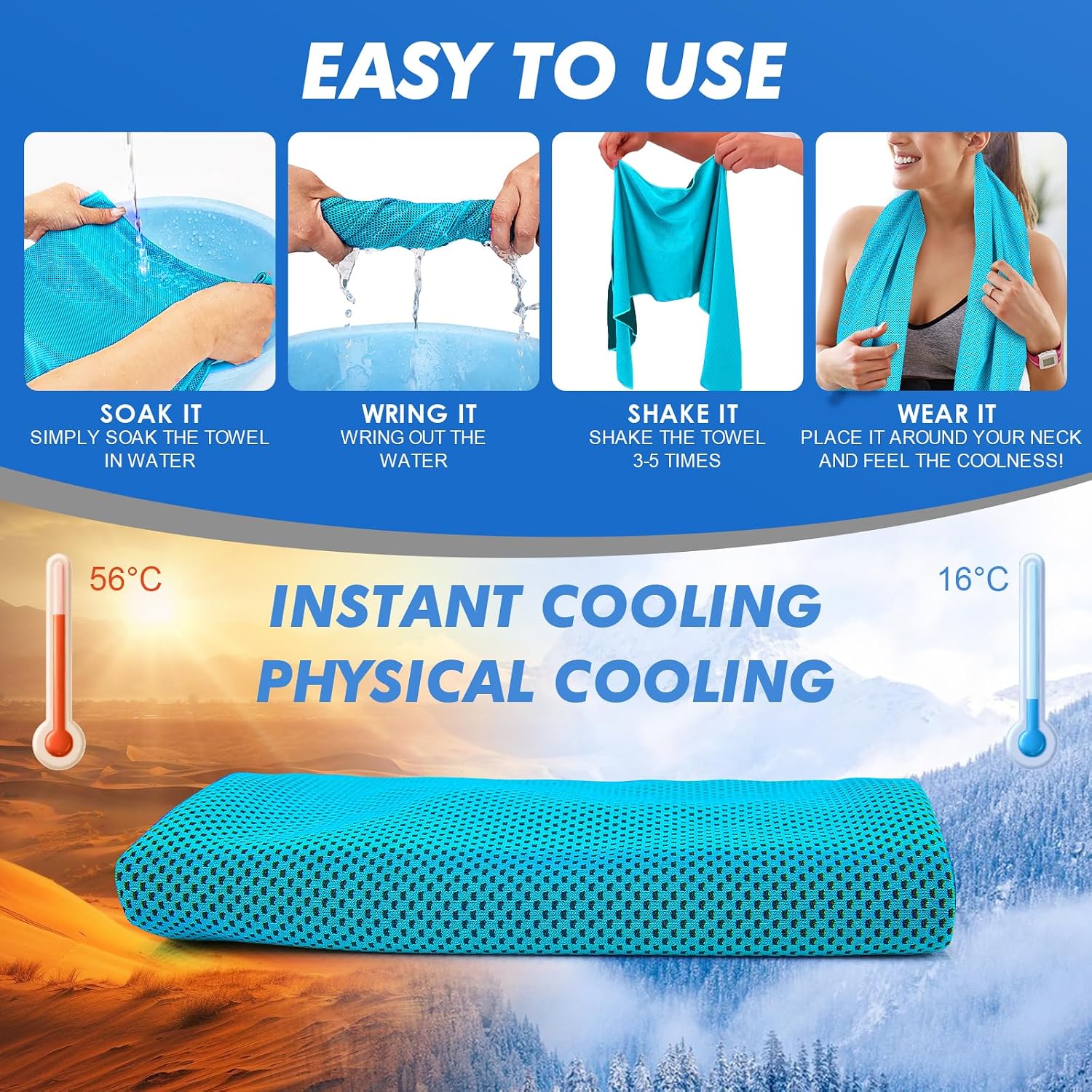 CSITE 6 Pack Cooling Towels (47"x12") for Neck and Face, Ice Towel for Hot Weather, Soft Breathable Chilly Gym Towels, Microfiber Towel for Work Out, Yoga, Running, Camping & More Activities