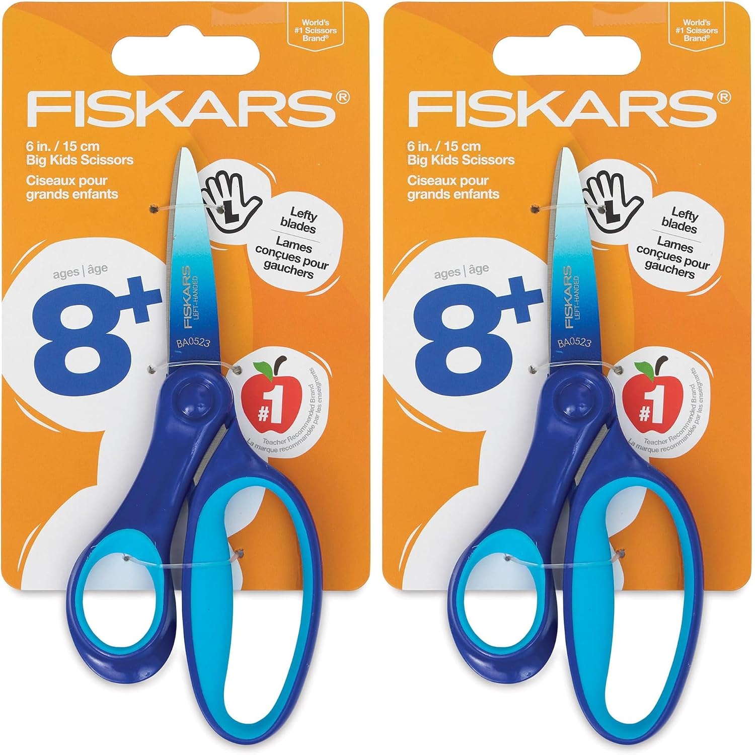 Fiskars 6" Left-Handed Big Kids Scissors, Ages 8-11, Ombre Blue-Turquoise